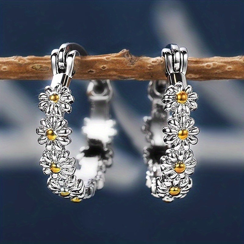 Women's Elegant Daisy Flower Hoop Earrings, Holiday Gift